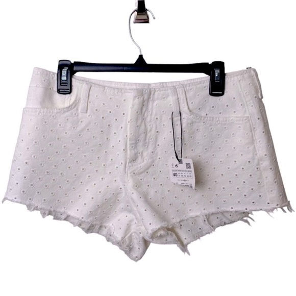 NEW ZARA White Low Rise Eyelet Cutwork Embroidery Size 8 - Picture 2 of 8